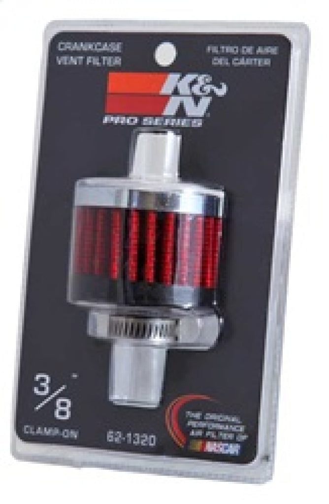 K&N Clamp On Rubber Base Crankcase Vent Filter 0.375in Flange ID x 2in OD x 1.5in Height - 62-1320