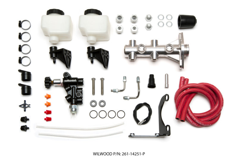 Wilwood Tandem Remote M/C Kit w L/H Bracket & Prop Valve - 1in Bore Ball Burnished - 261-14251-P