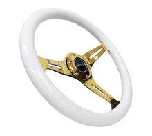 Load image into Gallery viewer, NRG Classic Wood Grain Steering Wheel (350mm) White Grip w/Chrome Gold 3-Spoke Center - ST-015CG-WT