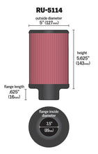 Load image into Gallery viewer, K&amp;N Filter Universal Rubber Filter 3.5in Flange ID x 5in OD x 5.625in H - RU-5114