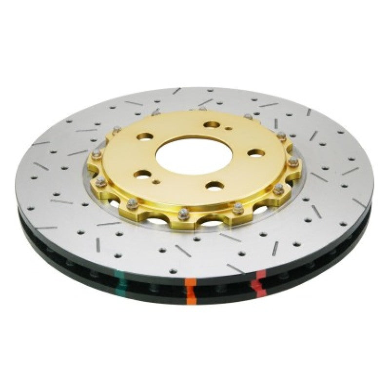 DBA 08-17 Mitsubishi Evo X Front Drilled & Slotted 5000 Series 2 Piece Rotor w/ Gold Hat - DBA52224V2GLDXS