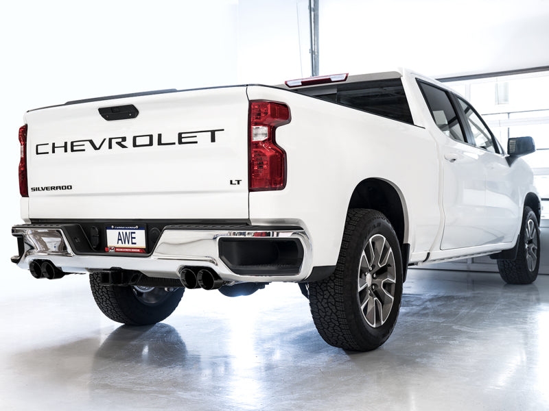 AWE Tuning 4th Gen GM 1500 6.2L 0FG Cat-Back Split Rear Exit (w/ Bumper Cutouts) - Quad Diamond Tips - 3015-43204