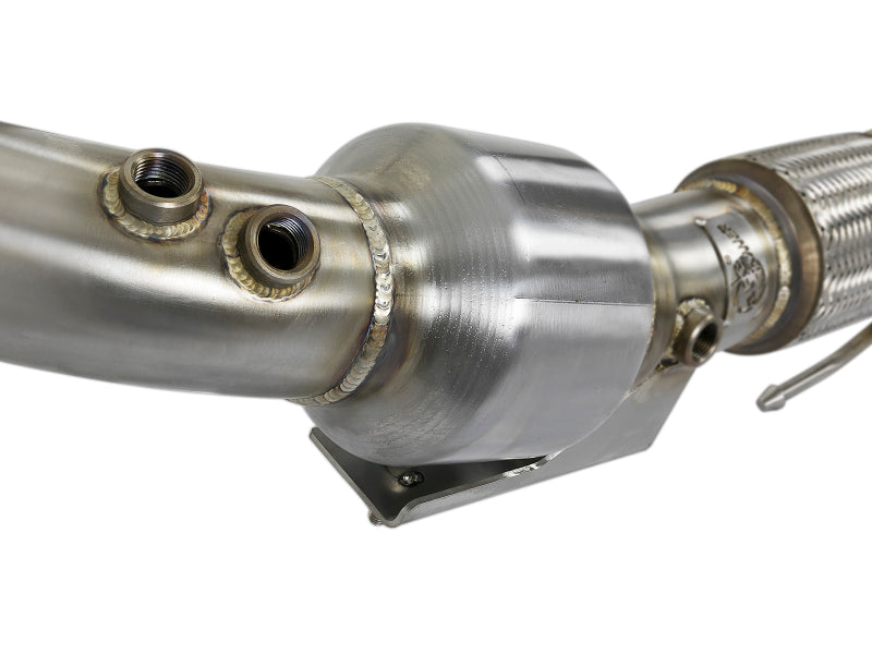 aFe Twisted Steel 3in. 304 SS Catted Series Downpipe 16-18 Ford Focus RS I4-2.3L (t) - 48-33024-HC