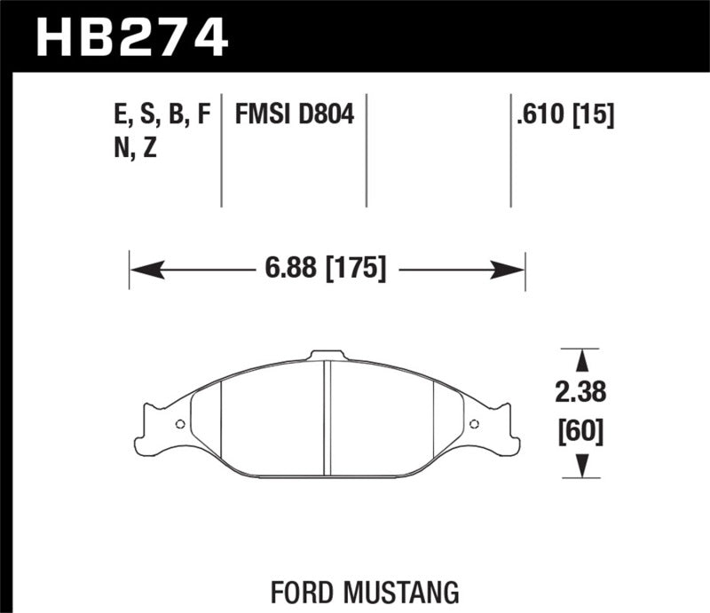 Hawk 99-04 Ford Mustang Base/GT HPS Street Front Brake Pads - HB274F.610
