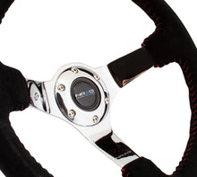 Load image into Gallery viewer, NRG Reinforced Steering Wheel (350mm / 3in. Deep) Blk Suede w/Red BBall Stitch &amp; Chrome 3-Spoke - RST-036CH-S