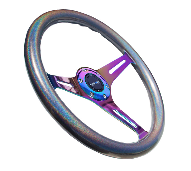 NRG Classic Wood Grain Steering Wheel (350mm) Chameleon/Pearlescent Paint Grip w/Neochrome 3-Spoke - ST-015MC-CN
