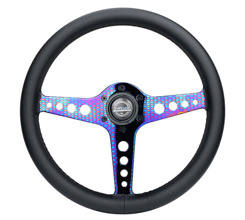 NRG Light Weight Gaming Steering Wheel - Driftz 350mm 3 NeoChrome Spokes Perforated Leather - ST-034MC-PR