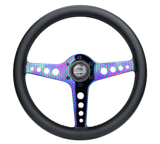 NRG Light Weight Gaming Steering Wheel - Driftz 350mm 3 NeoChrome Spokes Perforated Leather - ST-034MC-PR