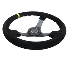 Load image into Gallery viewer, NRG Reinforced Steering Wheel (350mm / 3in. Deep) Blk Suede/X-Stitch w/5mm Blk Spoke &amp; Yellow CM - RST-036MB-S-Y