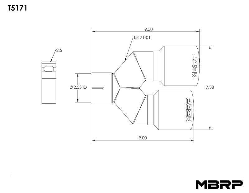 MBRP Universal T304 SS Dual Tip 3.5in OD/2.5in Inlet - T5171