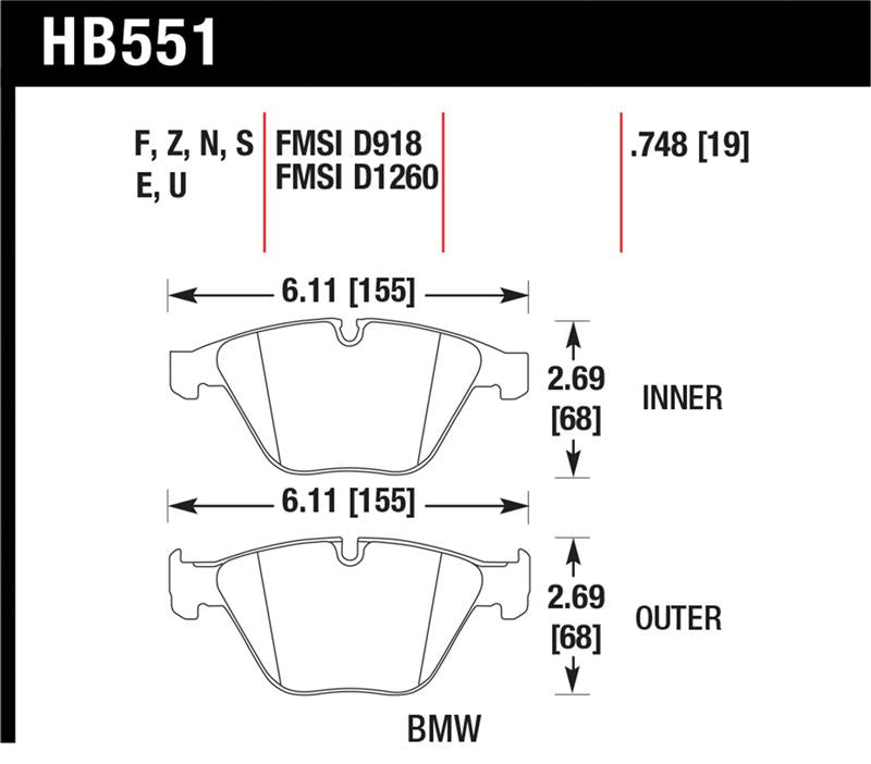 Hawk 2011 BMW 1-Series M HPS 5.0 Front Brake Pads - HB551B.748
