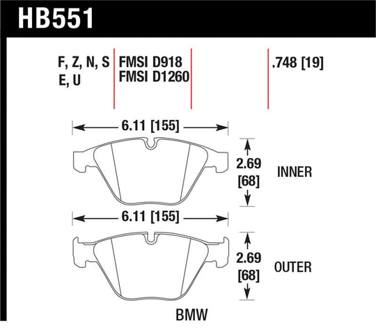 Hawk 2011 BMW 1-Series M HPS 5.0 Front Brake Pads - HB551B.748