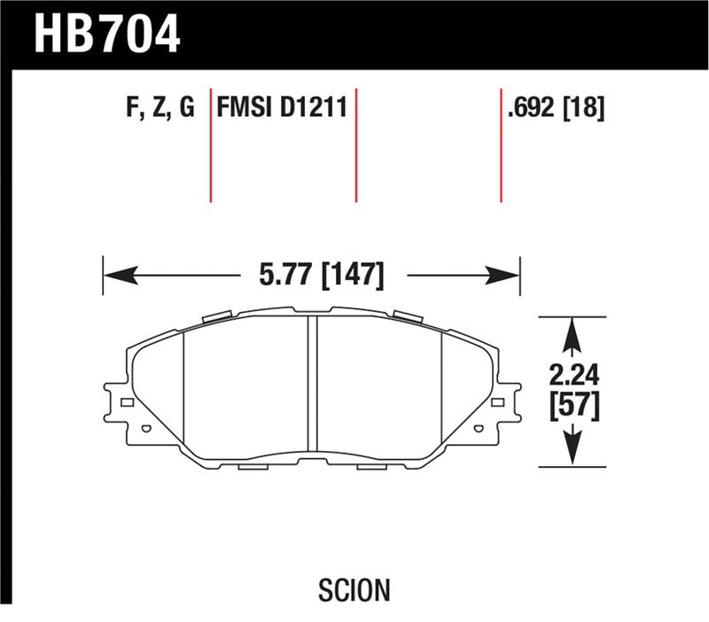Hawk 06-09 Toyota RAV4 / 10-13 Toyota Matrix Performance Ceramic Front Brake Pads - HB704Z.692