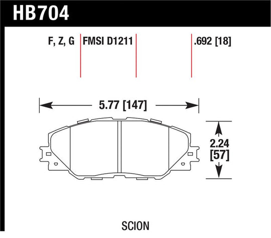 Hawk 06-09 Toyota RAV4 / 10-13 Toyota Matrix Performance Ceramic Front Brake Pads - HB704Z.692