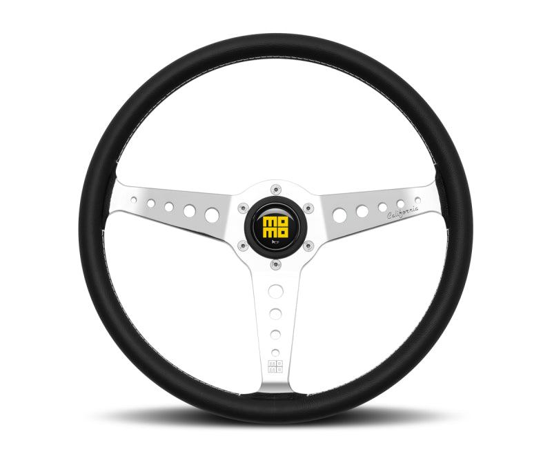 Momo California Steering Wheel 360 mm - Black Leather/White Stitch/Polished Spokes - CAL36BK2S