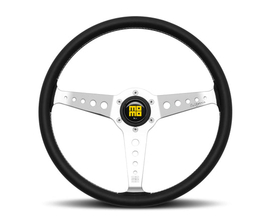 Momo California Steering Wheel 360 mm - Black Leather/White Stitch/Polished Spokes - CAL36BK2S