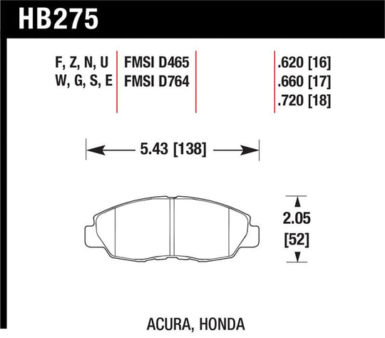 Hawk Acura/ Honda Performance Ceramic Street Front Brake Pads - HB275Z.620