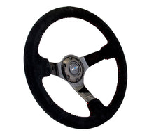 Load image into Gallery viewer, NRG Reinforced Steering Wheel (350mm / 3in. Deep) Blk Suede w/Red BBall Stitch &amp; Black 3-Spoke - RST-036BK-S