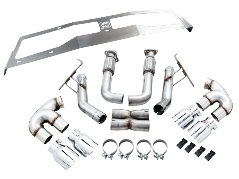 AWE Tuning 2020 Chevrolet Corvette (C8) Track Edition Exhaust - Quad Chrome Silver Tips - 3020-42080