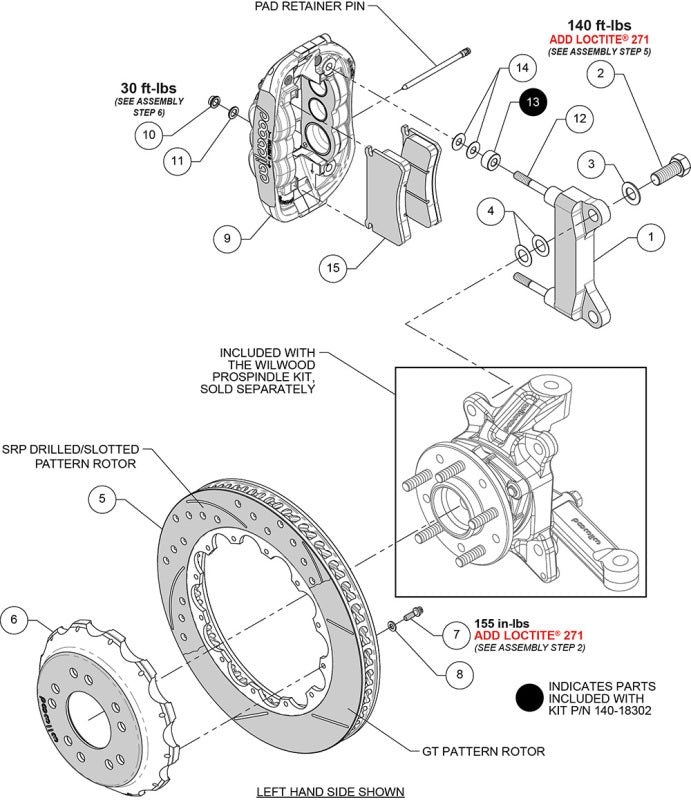 Wilwood kit front XRS6R wwe C10 alum pro spindle 14.00 rotor SRP red - 140-18302-DR