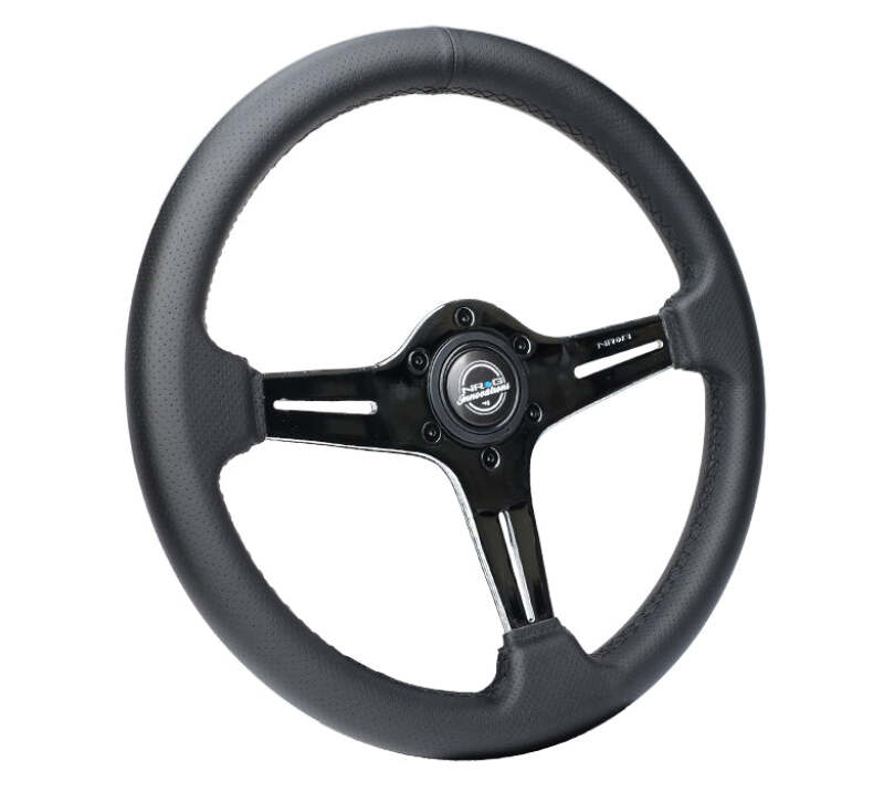 NRG Light Weight Gaming Steering Wheel - 350mm 3 Chrome Silver Spokes Perforated Leather - ST-018CH-PR