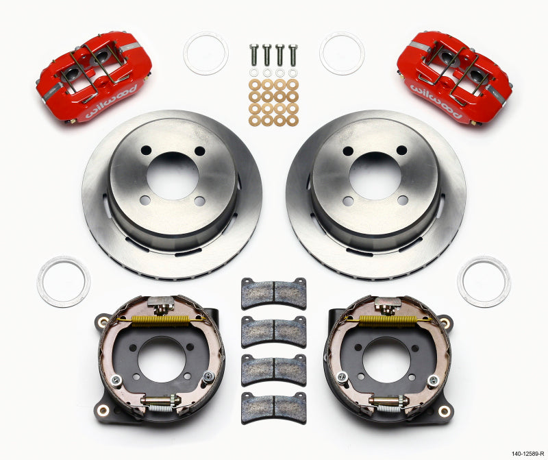 Wilwood Dynapro Low-Profile 11.00in P-Brake Kit - Red Ford 7.5in Rear 2.80 Offset - 4-Lug - 140-12589-R