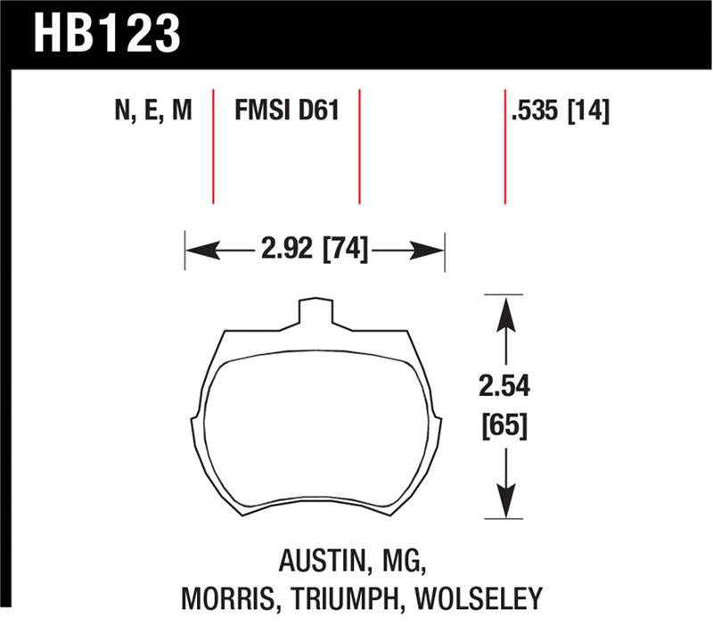 Hawk 66-79 MG Midget / 75-80 Triumph TR7 Black Front Race Brake Pads - HB123M.535