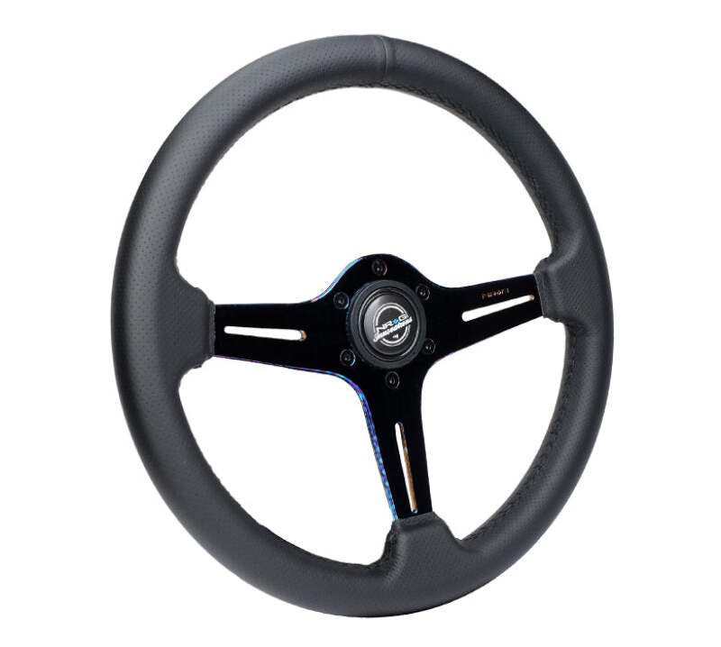 NRG Light Weight Gaming Steering Wheel - 350mm 3 NeoChrome Silver Spokes Perforated Leather - ST-018MC-PR