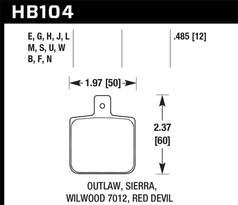 Hawk Wilwood DL Single Outlaw w/0.156in Center Hole DTC-30 Race Pads - HB104W.485
