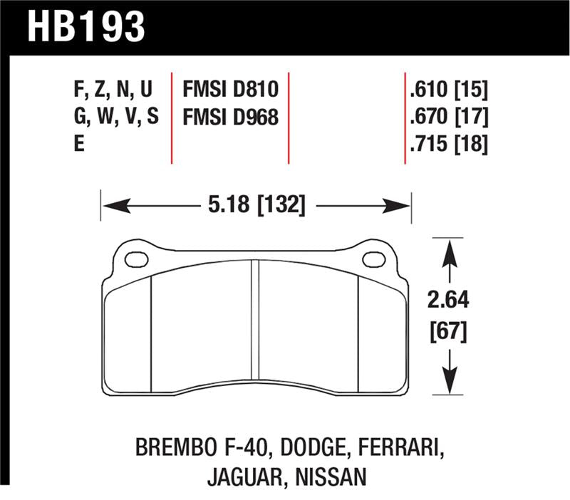 Hawk 2003-2006 Dodge Viper SRT-10 HPS 5.0 Front Brake Pads - HB193B.670