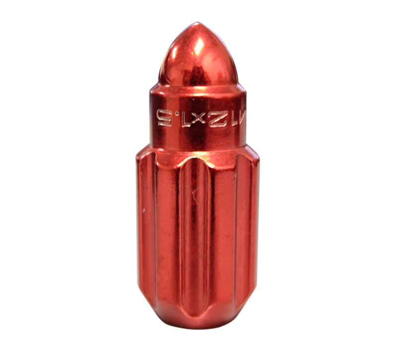 NRG 500 Series M12 X 1.5 Bullet Shape Steel Lug Nut Set - 21 Pc w/Lock Key - Red - LN-LS500RD-21