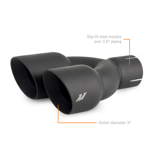 Mishimoto Dual Offset Tips 2.5in Inlet 3in Outlet Slash Cut - Black - MMEXH-TIP-FSTBK