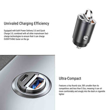 Load image into Gallery viewer, Dual-Port Fast Car Charger | PD 3.0 + QC 3.0 | 30W Output | Ultra-Compact Design