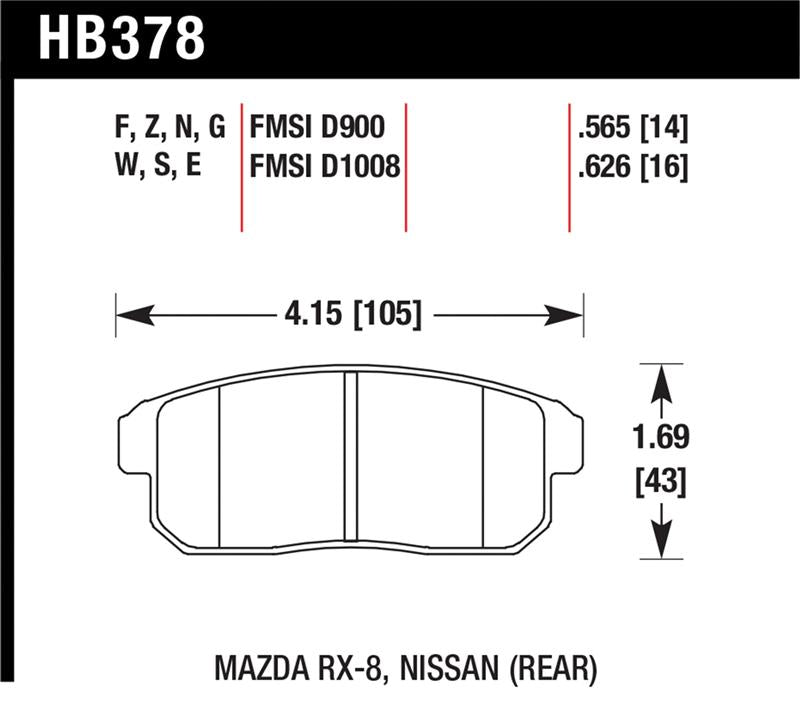 Hawk Mazda RX-8 / Nissan Track DTC-30 Race Rear Brake Pads - HB378W.565