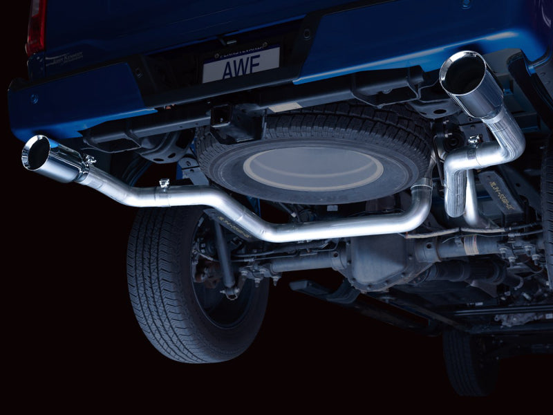 AWE Tuning 0FG 21+ Ford F150 Dual Split Rear Exhaust - 5in Chrome Silver Tips - 3015-32105