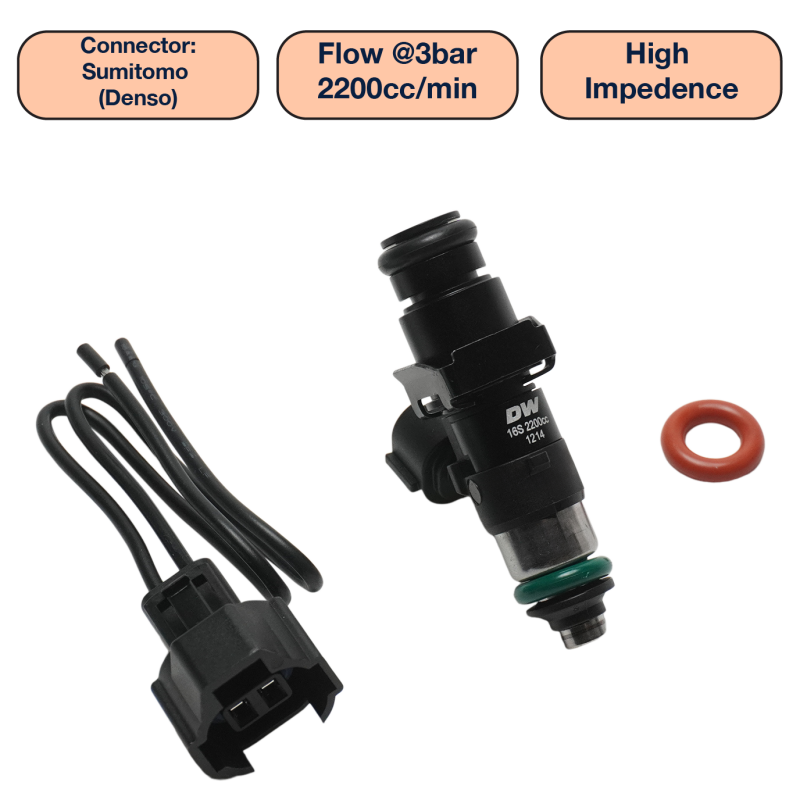 DeatschWerks Universal 2200cc Single Fuel Injector / 48mm Length / 14mm O-Ring Seals - DW2200-48-14-14-1
