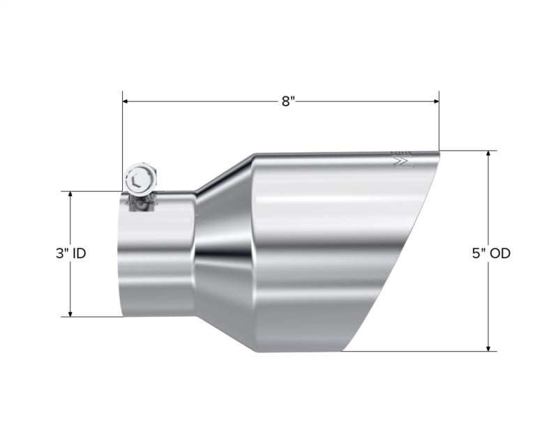 MBRP Universal T304 Stainless Steel Tip 3on ID / 5in OD Out / 8in Length Angle Cut Dual Wall - T5187