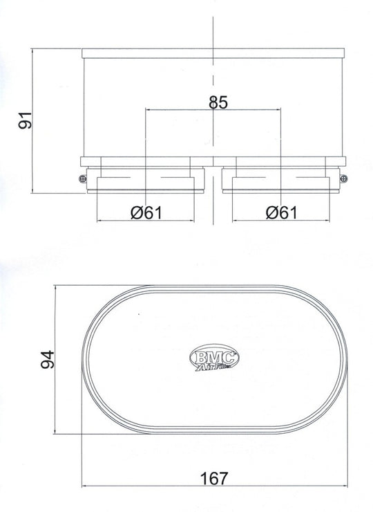 BMC Twin Air Carburetor Filter - 61mm x 2 ID / 74mm H - FM3092