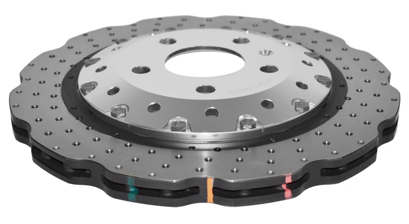 DBA 13-16 Audi RS5 (w/Scalloped edge Iron Discs) Rear 5000 Series Drilled Wavy Rotor w/Silver Hat - DBA52835WSLVXD