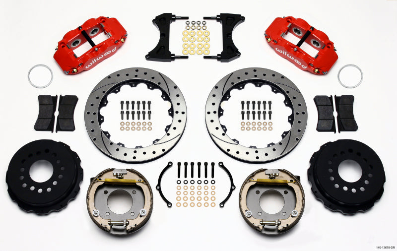 Wilwood Narrow Superlite 4R Rear P-Brk Kit 12.88in Drill Red Chevy 12 Bolt w/ C-Clips - 140-13678-DR