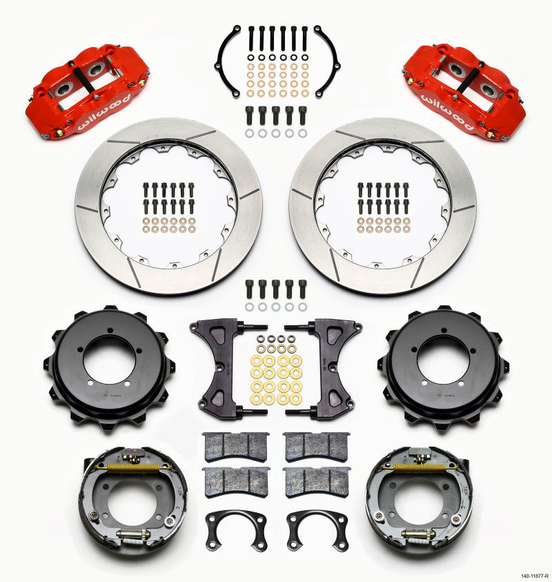 Wilwood Narrow Superlite 4R Rear Kit 12.88in Drilled Red Speedway Eng Floater w/ New Style End - 140-11877-R