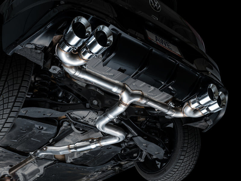 AWE Tuning MK8 Volkswagen Golf R 3in Track Edition Quad Exhaust - Chrome Silver Tips - 3020-42658