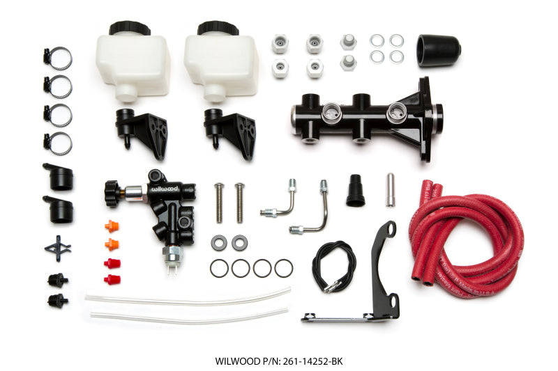 Wilwood Tandem Remote M/C Kit w L/H Bracket & Prop Valve - 1 1/8in Bore Black - 261-14252-BK