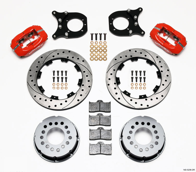 Wilwood Forged Dynalite P/S Rear Kit Drilled Red Chev 12 Bolt w/Clip Eliminator - 140-5236-DR