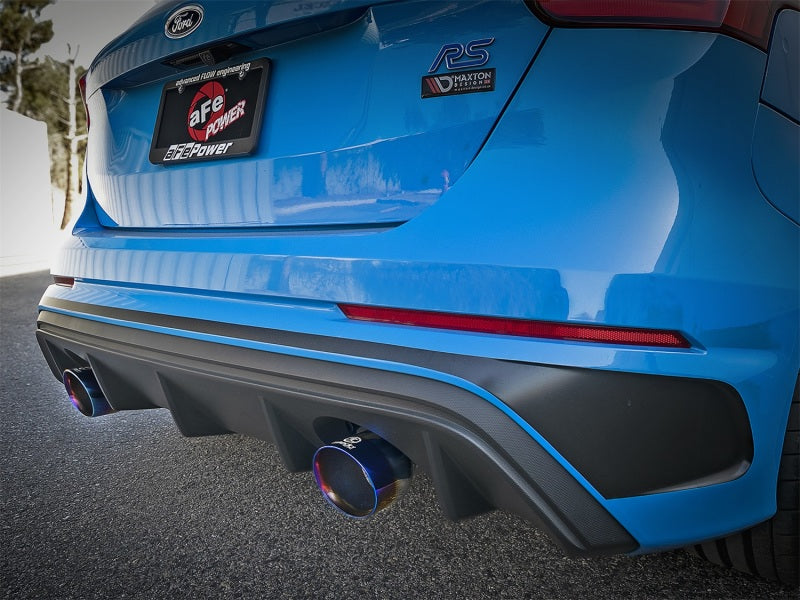aFe Takeda 3in 304 SS Axle-Back Exhaust System w/ Blue Flame Tip 16-18 Ford Focus RS 2.3L (t) - 49-33104-L