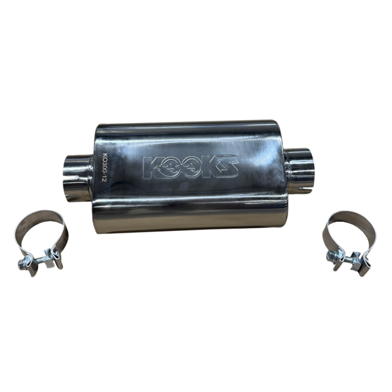 Kooks 3in Oval Clamp In Center/Center Muffler 12in Long Body Polished Stainless Steel - KO300-12-CI