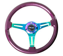 Load image into Gallery viewer, NRG Classic Wood Grain Steering Wheel (350mm) Purple Pearl Paint w/Neochrome 3-Spoke Center - ST-015MC-PP