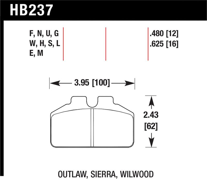 Hawk Wilwood BB / AP Racing / Outlaw Black Rear Brake Pads - HB237M.625