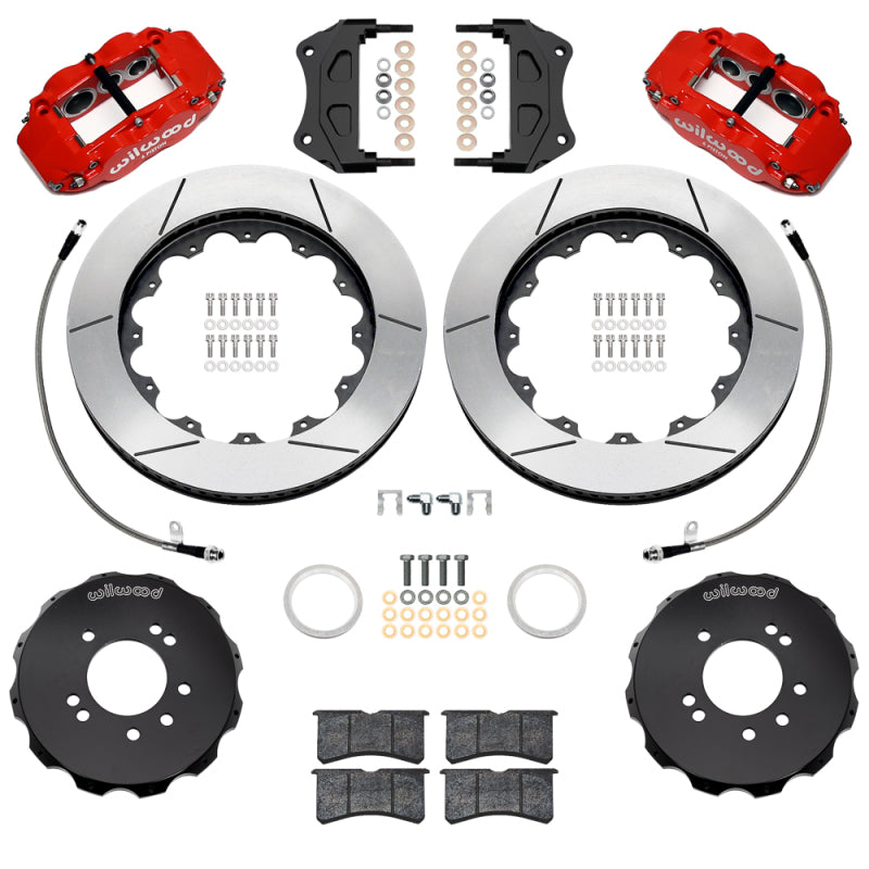 Wilwood 99-02 Nissan Skyline Superlite 6R Front BBK w/ 14in Slotted Rotors & Flexlines - Red - 140-18258-R