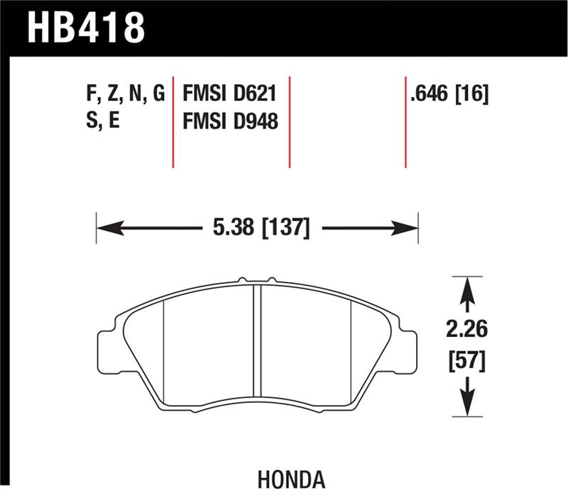 Hawk 02-06 RSX (non-S) Front / 03-11 Civic Hybrid / 04-05 Civic Si HP DTC-60 Front Race Brake Pads - HB418G.646